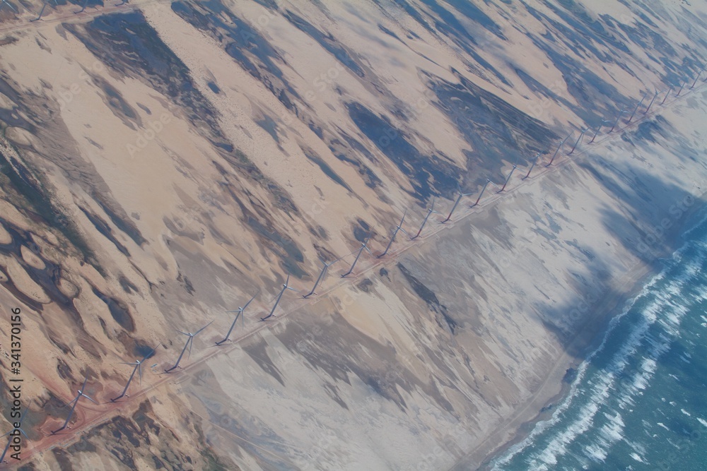 Fototapeta premium aerial view from windmills in lencois maranhenses
