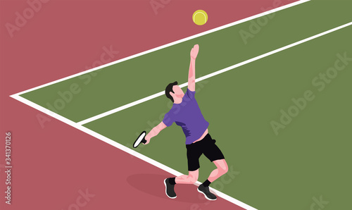 Tennis player serving ball. Tennis scene stock illustration. © kb-stocks