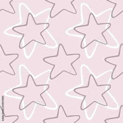 Geometric stars seamless pattern on pink background. Abstract star shapes elements wallpaper.