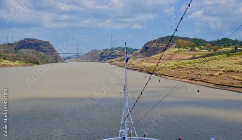 Panama Canal Culebra Cut, formerly called Gaillard Cut and Centennial Bridge in the distance photo