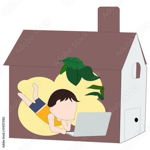 Children at home getting education. Home school,home education plan. Homeschooling online tutor concept vector design illustration.