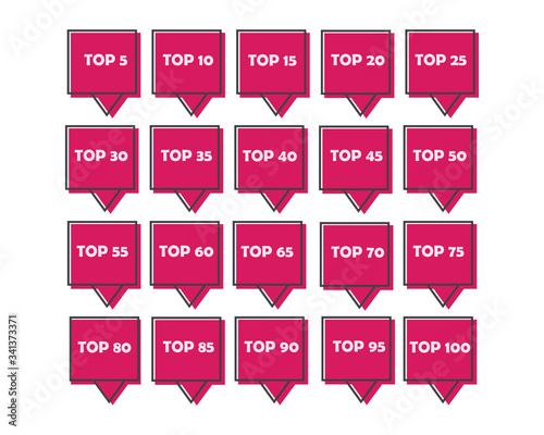 Vector set icon top rating: tor 5; top 10; top 50 and top 100 rating. Illustration in a flat style. photo