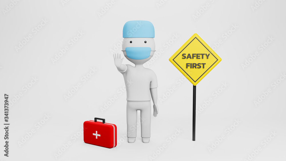 Obraz premium The Doctor. 3D little human character The Doctor with a Syringe. doctor attack virus ,doctor protect virus attack concept , 3D Render