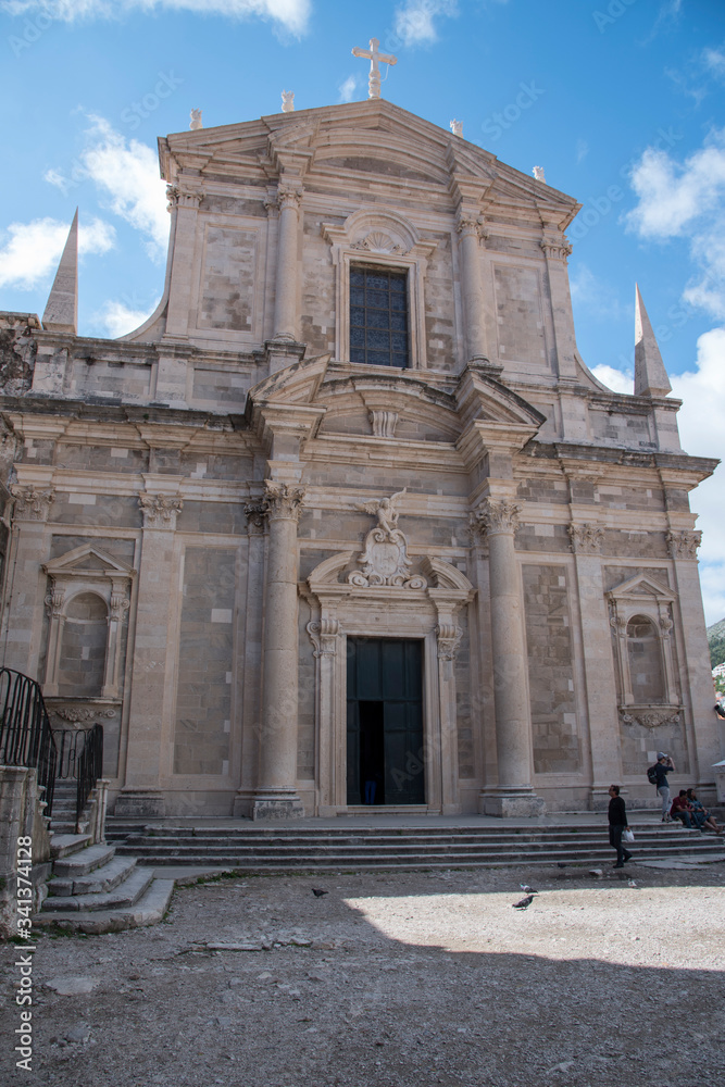 Facade of the Church of Saint Ignatius built in stone, in Dubrovnik, Croatia, Europe.