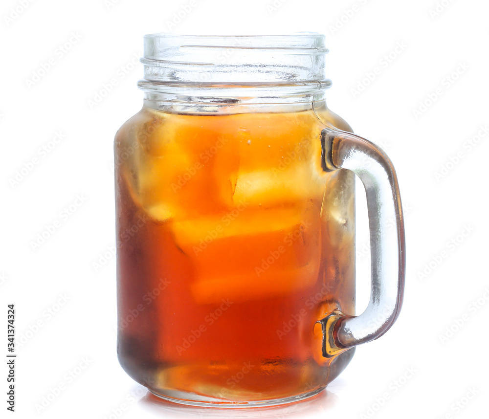 jar glass of iced tea with lemons isolated on a white background jar glass of iced tea with lemons isolated on a white background
