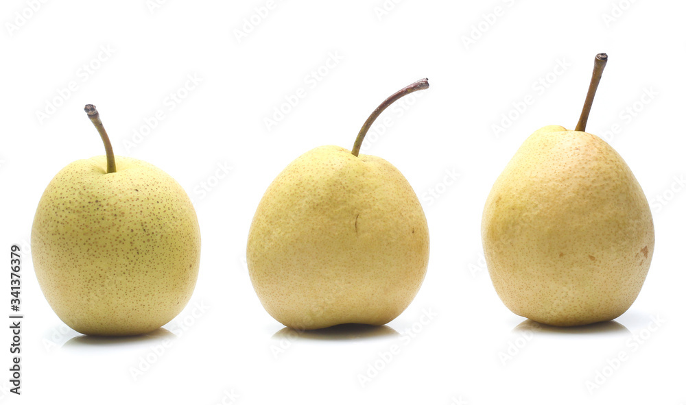 Chinese pear on white background,yellow Chinese pear on white background,yellow