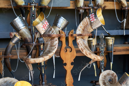 Georgian souvenirs, horn - a traditional Georgian vessel for drinking wine