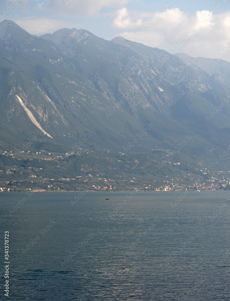 View from terraced bike path over Lake Garda. Ciclopista del Garda. Limone sul Garda, Italy