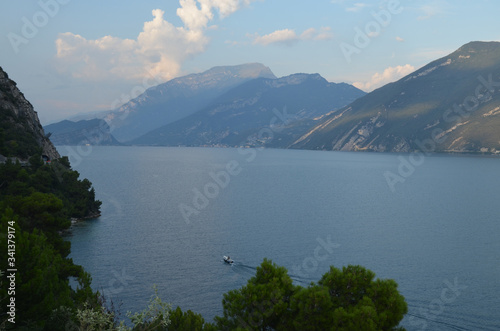 View from terraced bike path over Lake Garda. Ciclopista del Garda. Limone sul Garda, Italy © tarkvimada