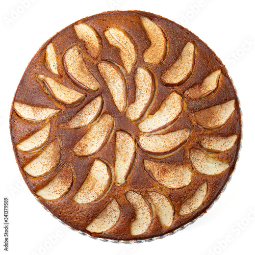Delicious homemade apple pie on a white background