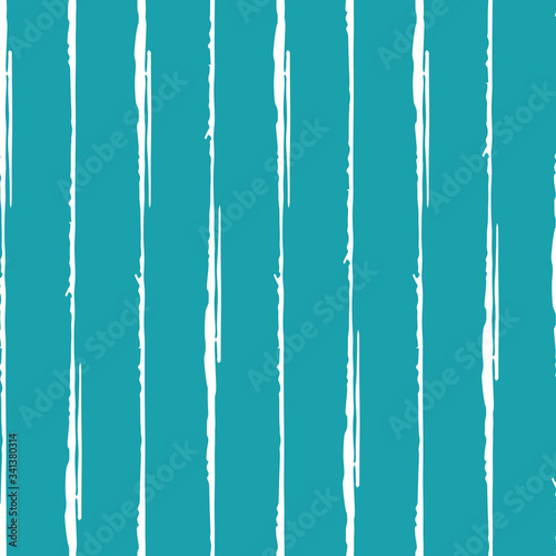 Grunge stripe vector seamless pattern background. Brush stroke style linear backdrop. Abstract hand drawn vertical blue white irregular design. Geometric all over print for beach summer concept