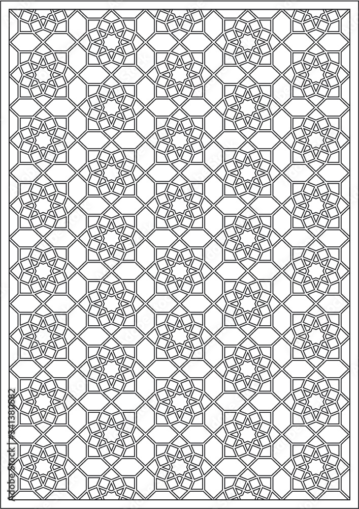 Vector coloring page. Geometrical pattern. Moroccan islamis mosaic girih - obrazy, fototapety, plakaty 