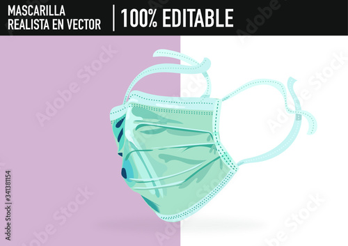 Ilustración realista. Dibujo de mascarilla en vector. 100% editable