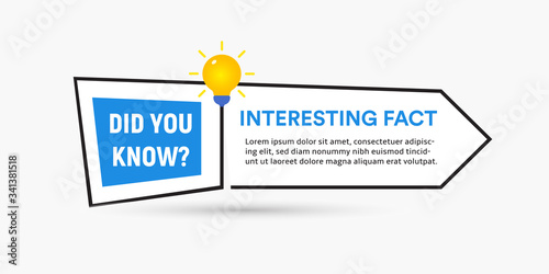 Web button template with question and an interesting fact, infographic element with light bulb icon and text inside, vector illustration