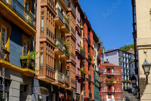 Spain, Biscay, Bilbao, Old residential houses along Gurutze Kalea street photo