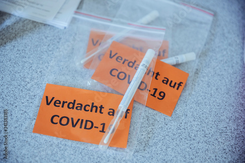 Plastic bags with Covid 19 tests