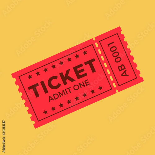 Ticket icon vector illustration in the flat style. Ticket stub isolated on a background. Retro cinema or movie tickets.