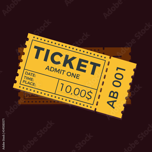 Ticket icon vector illustration in the flat style. Ticket stub isolated on a background. Retro cinema or movie tickets.