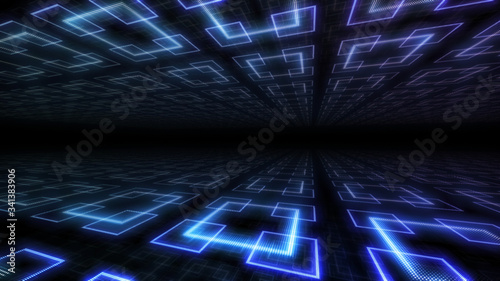 Photography Disco club space illumination neon light room floor wall 3D illustration abstrac