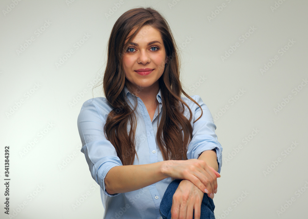 Smiling happy woman with long hair. Smiling happy woman with long hair.