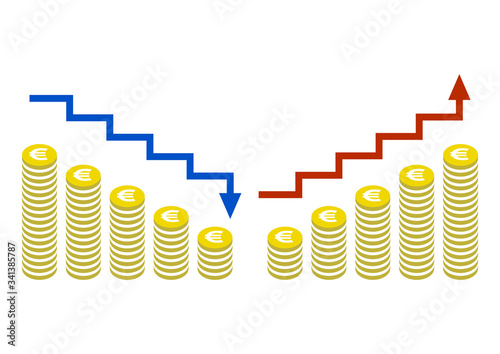 増えるお金と減るお金のイラスト（ユーロ）