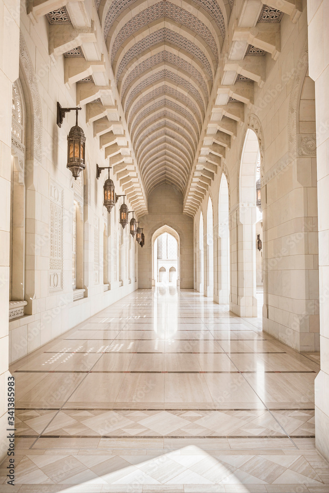 Oman, Muscat, Arched corridor of Sultan Qaboos Grand Mosque Oman, Muscat, Arched corridor of Sultan Qaboos Grand Mosque