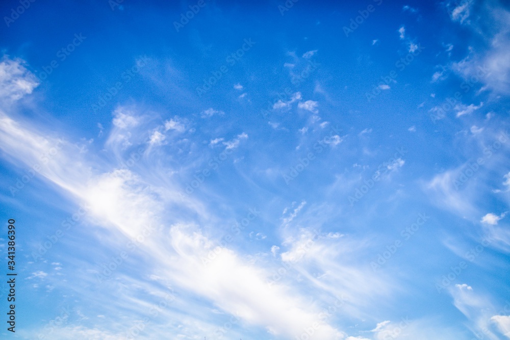 Beautiful sky background. Blue sky with cirro cumulus white clouds