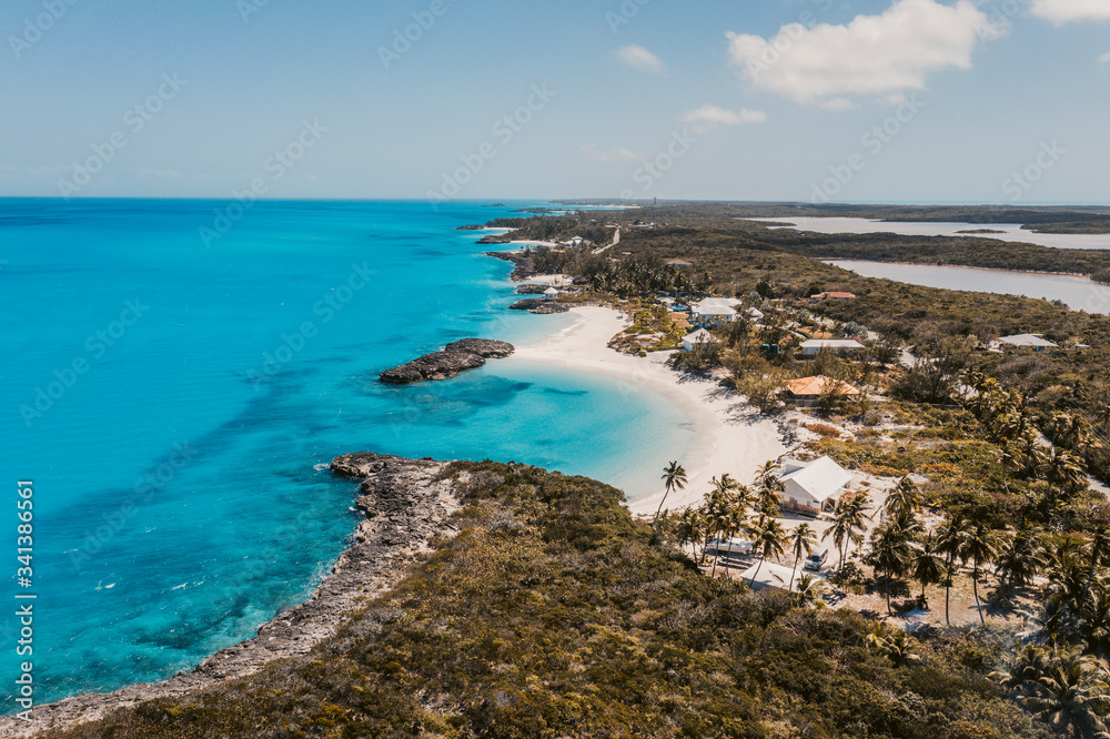 Caribbean, Bahamas, Exuma, Drone view of Pretty Molly Beach Caribbean, Bahamas, Exuma, Drone view of Pretty Molly Beach