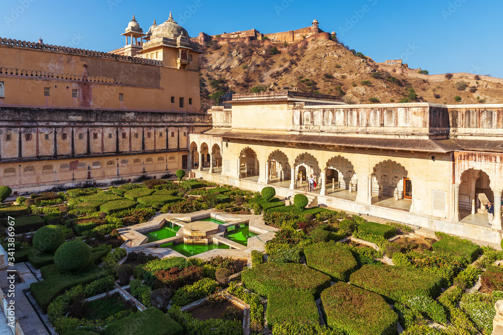 Amber Sheesh Mahal Garden in Amber Fort, Jaipur, India