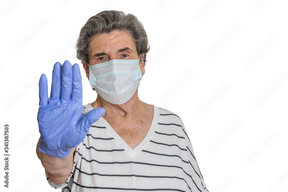 Senior woman saying no to coronavirus pandemic Senior woman saying no to coronavirus pandemic