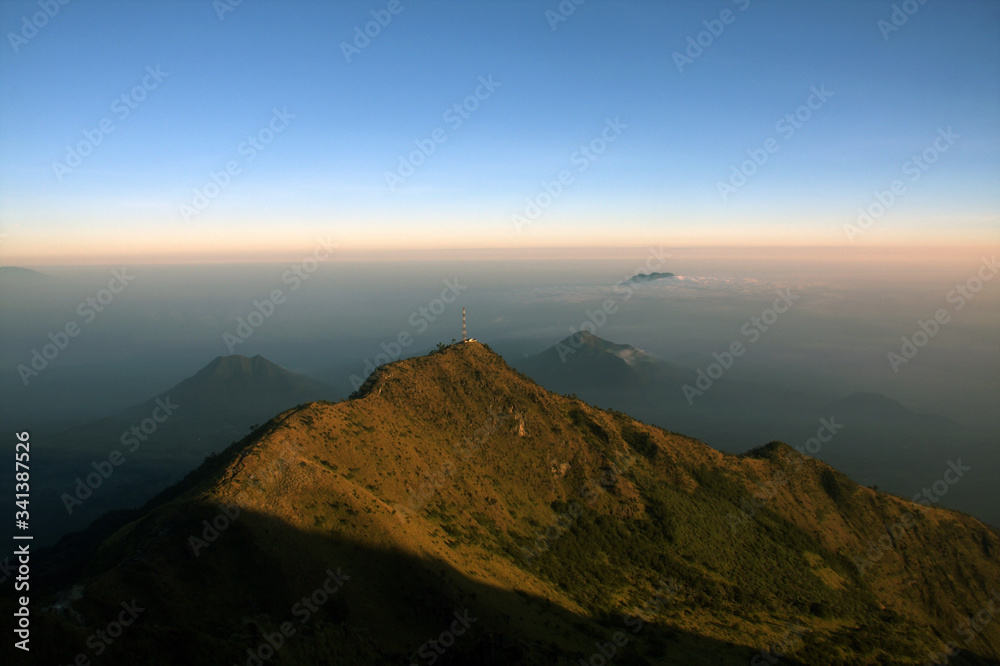 Landscape view from the merbabu mountain hiking trail. Central Java/Indonesia