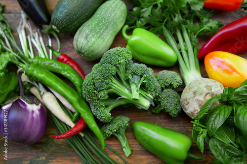 Assortment of healthy and organic vegetables in kitchen