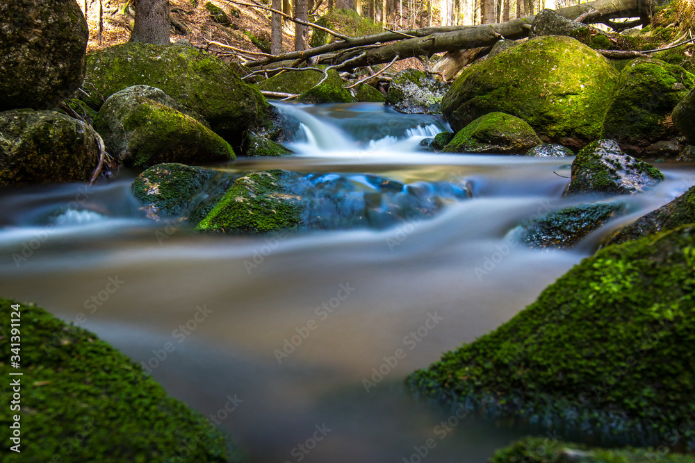 landscape with waterfalls in Jizera Mountains