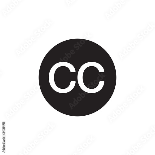 Creative commons icon. CC button. Line design.