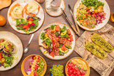 overhead shot of healthy dishes