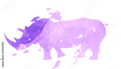 Rhinoceros purple watercolor vector illustration