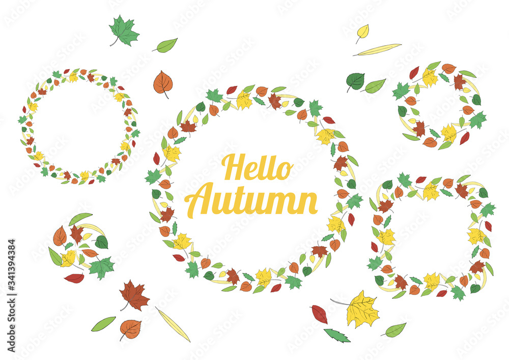 Hello Autumn wreath autumn leaves isolated on white Hello Autumn wreath autumn leaves isolated on white