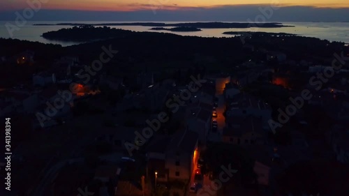 Aerial view of Stinjan and Brijuni Islands National Park after sunset, Pula Istria, Croatia photo