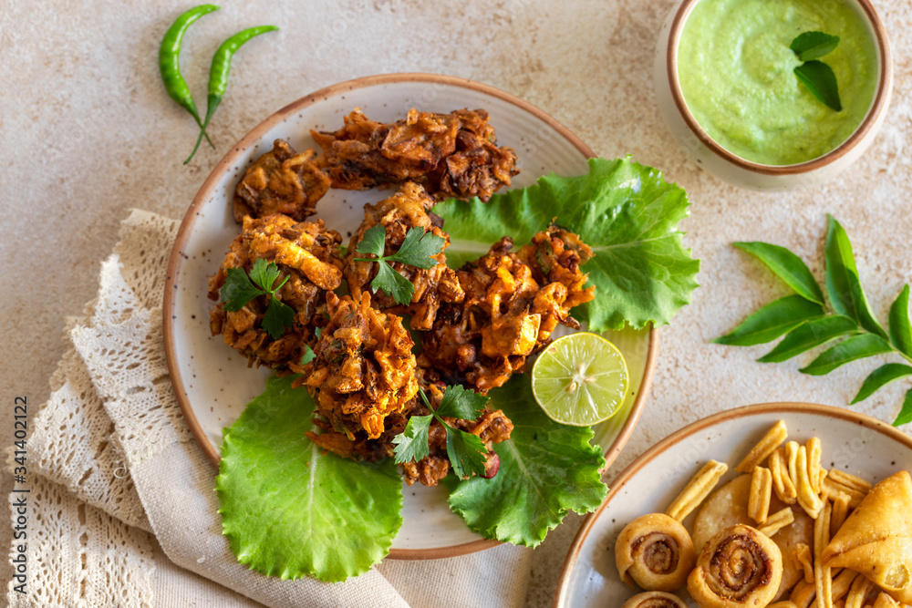 Indian cuisine Indian food. pakora traditional Indian deep-fried snack