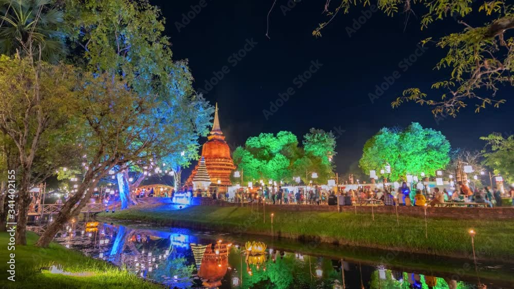 Amazing Loi Kra Tong festival at Sukhothai historical park Thailand