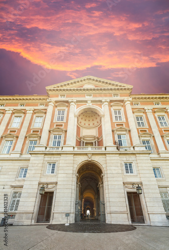 The Royal Palace in Caserta (Reggia di Caserta) Italy. Entrance of the The Royal Palace of Caserta, built in 18th century and former residence of Bourbon kings. Caserta, Italy, October 2018. photo