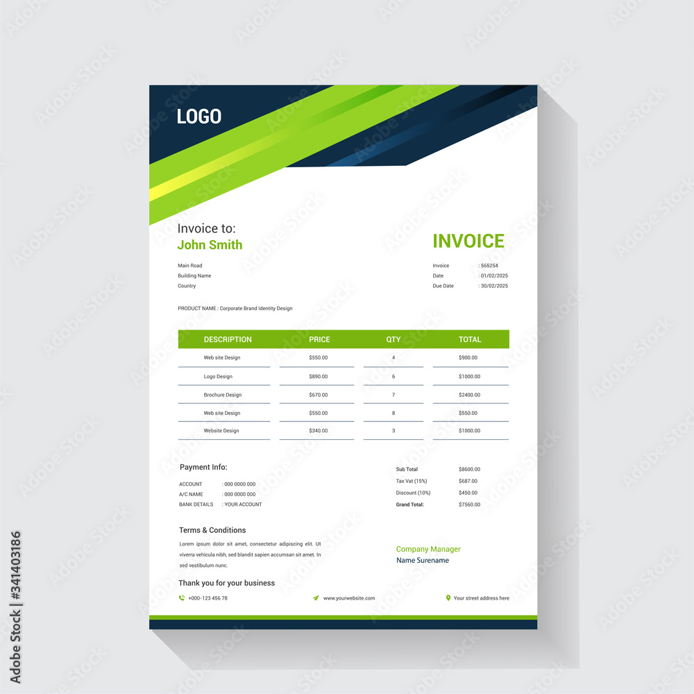 Abstract style invoice design for accounting agency vector template 