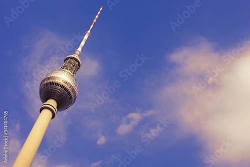 The TV Tower or Fersehturm and blue-purple sky. Berlin, Germany. photo