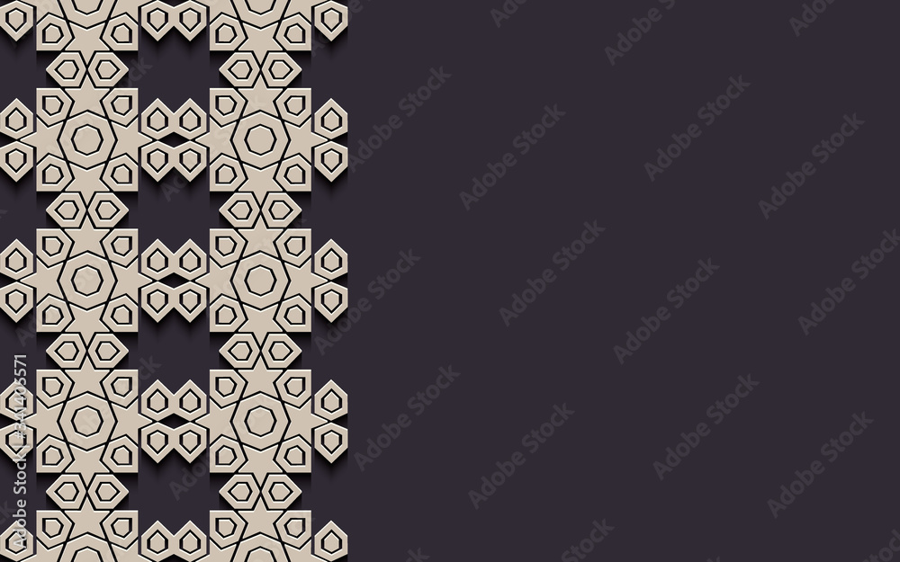 Fototapeta premium Arabic arabesque design greeting card for Ramadan Kareem, Islamic ornamental black and white detail of mosaic