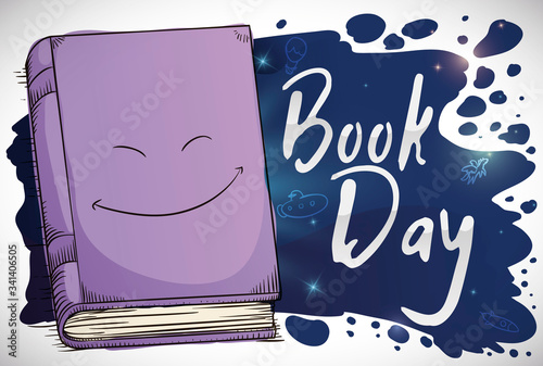 Happy Smiling Book Draw and Splatter Celebrating its Day, Vector Illustration