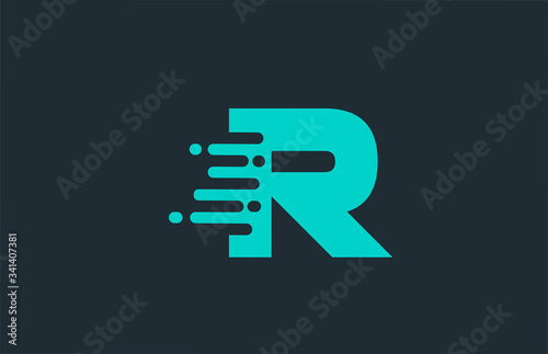 R blue alphabet letter logo icon with line design for company and business