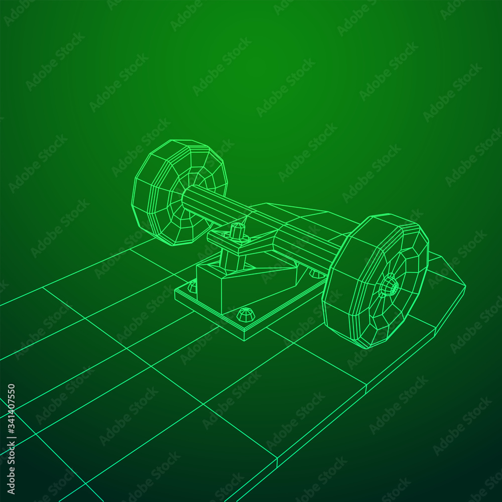 Skateboard longboard pennyboard. Eco alternative city transport. Wireframe low poly mesh vector illustration. Skateboard longboard pennyboard. Eco alternative city transport. Wireframe low poly mesh vector illustration.