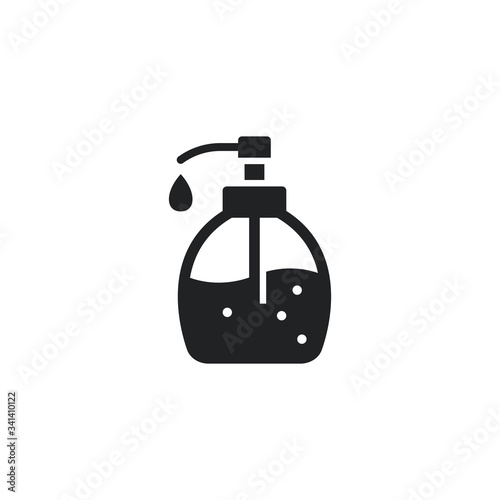 Liquid soap, disinfecting pump gel with drop black isolated vector icon. Hand sanitizer bottle.