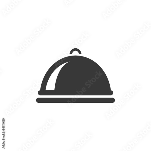 Dish cover or cap, tray server meal black isolated vector icon.