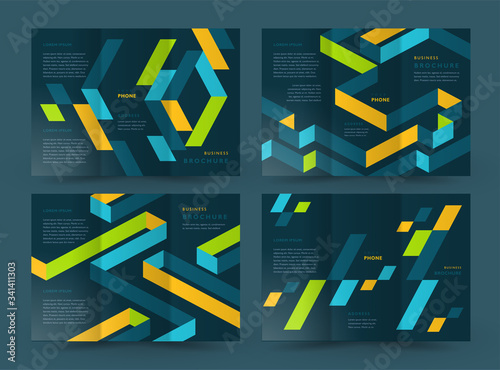 Set Brochure Tri-fold design template Stripes abstract dark backgound